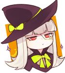  absurdres artist_name bow closed_mouth commentary fire_emblem fire_emblem_heroes grey_hair hat highres lazymimium long_hair red_eyes solo veronica_(fire_emblem) witch_hat yellow_bow 