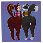 2018 animal_crossing anthro anus big_butt boiful breasts butt clothed clothing digital_drawing_(artwork) digital_media_(artwork) duo female looking_at_viewer mammal nintendo open_mouth pecan_(animal_crossing) pussy rodent simple_background smile squirrel tasha_(animal_crossing) video_games 