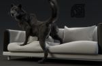  3d_(artwork) animal_genitalia anthro anus backsack balls black_fur black_nose butt canine cosmiclife digital_media_(artwork) fur looking_at_viewer male mammal pinup pose presenting presenting_anus presenting_hindquarters raised_tail romeo semi-anthro sofa solo spread_legs spreading standing whiskers wolf 