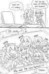  :p bangs chair comic commentary crossover desk finger_gun gambier_bay_(kantai_collection) girls_frontline greyscale guin_guin hand_on_another's_head highres kantai_collection mg5_(girls_frontline) mk48_(girls_frontline) monochrome photo_(object) pkp_(girls_frontline) ppk_(girls_frontline) s.a.t.8_(girls_frontline) sendai_(kantai_collection) smile tongue tongue_out v 