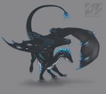  2017 ambiguous_gender averrisvis black_scales blue_eyes claws detailed_scales digital_media_(artwork) dragon feral full-length_portrait horn membranous_wings portrait scales scalie simple_background solo spines standing western_dragon wings 
