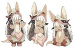  closed_eyes expressions eyebrows_visible_through_hair facing_viewer furry kawasemi27 long_hair looking_at_viewer looking_away looking_down made_in_abyss nanachi_(made_in_abyss) open_mouth parted_lips shrug simple_background sitting smile smug standing white_background white_hair yellow_eyes 