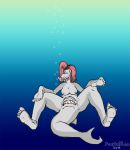  2016 breasts bubble crotch_mouth devora feet feethands female fish foothead hair invalid_tag marine nipples postalroo shark smile solo underwater water watermark what 