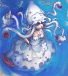 bare_shoulders black_choker black_eyes blooper bracelet breasts choker commentary_request cruise_ship dress from_above full_body giantess hands_on_hips jewelry looking_at_viewer mario_(series) medium_breasts monster_girl new_super_mario_bros._u_deluxe ocean ocean_liner spotted_skirt standing super_crown tentacle_hair water white_dress yilx 