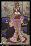  alcohol azaleesh beverage clothing feline female food japanese_clothing khalura kimono mammal restaurant sake sushi tokkuri 