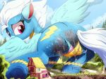  2018 butt clothing destruction equine feathered_wings feathers female fence feral fleetfoot_(mlp) friendship_is_magic hi_res macro mammal my_little_pony ncmares outside pegasus torn_clothing underwear wings wonderbolts_(mlp) 