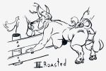  anthro anus balls beastmilk bent_over black_and_white bovine breasts cattle deep_throat female fence hooves horn male male/female mammal monochrome oral simple_background white_background 