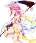  angel_wings blush commentary_request crop_top cross evil_smile feathered_wings gradient_hair halo holding holding_weapon ikasoke_(likerm6au) jibril_(no_game_no_life) long_hair low_wings magic_circle multicolored multicolored_hair navel no_game_no_life no_panties open_mouth pink_hair scythe smile solo symbol-shaped_pupils tattoo torn_clothes very_long_hair weapon white_wings wing_ears wings younger 