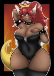  alternate_species bowser bowsette_meme breasts cleavage clothed clothing collar crossgender dark_skin female hair humanoid jimjamdoodles koopa mario_bros nintendo red_hair scalie spiked_collar spikes super_crown thick_thighs video_games 