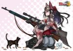  absurdres animal_ears animal_hat ass black_cat black_hair cat cat_hat commentary_request cup drop_shadow fine_fabric_emphasis from_side full_body gun hat hat_with_ears highres honjou_raita kai_schren md5_mismatch mug official_art ponytail rifle scope seiza senjou_no_valkyria senjou_no_valkyria_4 shawl shell_casing silver_eyes sitting sniper_rifle weapon 