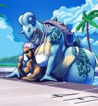  2018 absurd_res anthro beard big_breasts bikini breasts clothing duo ear_piercing facial_hair female greasymojo hair hi_res horn huge_breasts human ice_cream_cone interspecies lapras larger_female male male/female mammal nintendo open_mouth outside palm_tree partially_submerged piercing pok&eacute;mon pok&eacute;mon_(species) pok&eacute;morph pok&eacute;philia scales size_difference slightly_chubby smaller_human smaller_male swimming_pool swimsuit teal_eyes thick_thighs tree video_games voluptuous water wet white_hair wide_hips 