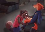  alley canine clothed clothing colrblnd_(artist) disney duzt_(artist) fan_character fellatio fox invalid_tag male male/male mammal mustelid nick_wilde oral paws penis sex spread_legs spreading teeth traditional_media_(artwork) virgil_(character) watercolor_(artwork) wolverine zootopia 
