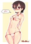  :&lt; bad_id bad_pixiv_id baharin bikini blush glasses k-on! manabe_nodoka micro_bikini pussy red-framed_eyewear see-through semi-rimless_eyewear solo spoken_blush string_bikini swimsuit under-rim_eyewear 