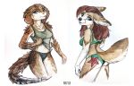  2018 anthro bikini blue_eyes breasts butt butt_pose canine clothed clothing duo felicia_cat female fennec fox looking_at_viewer looking_back mammal marine reptile scalie simple_background snake starfish swimsuit traditional_media_(artwork) white_background 