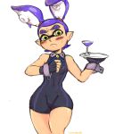  animal_ears blush bulge bunny_ears frown inkling nintendo plate simple_background splatoon waitress yellow_kirby 