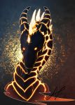  2018 amber_eyes ambiguous_gender averrisvis curved_horn digital_media_(artwork) dragon feral headshot_portrait horn portrait spines standing teeth 