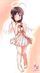  alternate_costume angel angel_wings antenna_hair artist_logo barefoot black_hair blue_eyes blush braid breasts commentary_request dated dress eyebrows_visible_through_hair full_body hair_between_eyes hair_flaps hair_over_shoulder halo highres kanon_(kurogane_knights) kantai_collection looking_at_viewer pink_background shigure_(kantai_collection) signature simple_background single_braid sleeveless sleeveless_dress small_breasts solo white_dress wings 
