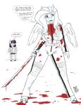  anthro beatrix_kiddo blood cosplay equine female fluttershy_(mlp) friendship_is_magic horn katana kill_bill mammal melee_weapon monochrome my_little_pony sword twilight_sparkle_(mlp) weapon winged_unicorn wings zwitterkitsune 