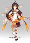  ahoge ara_han black_hair blush bug butterfly elsword eve_kurigoyu full_body hair_ornament hairpin highres holding holding_weapon insect leg_up long_hair open_mouth sakra_devanam_(elsword) simple_background smile weapon 