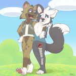  animal_crossing anthro bottomless canine clothed clothing duo fully_clothed kyle_(animal_crossing) male mammal nintendo outside rodricoro sephie video_games 