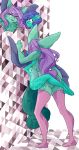  against_wall anthro bat breasts clothing duo eyewear female female/female hair hi_res leg_hug leg_wrap legwear long_hair mammal misash purple_hair rodent squirrel stockings thigh_highs 