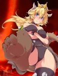  :&lt; animeflux armlet black_nails blonde_hair blue_eyes blush bowsette bracelet breasts cameltoe collar covered_navel crossed_arms crown feet fire from_below frown hair_between_eyes highres horns impossible_clothes impossible_leotard jewelry leotard mario_(series) nail_polish new_super_mario_bros._u_deluxe pov pov_crotch pov_feet shiny shiny_skin slit_pupils soles solo spiked_armlet spiked_bracelet spiked_collar spiked_shell spiked_tail spikes super_crown tail toenail_polish toenails toes turtle_shell watermark web_address 