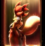  anthro breasts butt canine coffeefly delphox female fox looking_at_viewer looking_back mammal nintendo nipples orange_eyes pok&eacute;mon pok&eacute;mon_(species) presenting presenting_hindquarters simple_background solo unknown_artist video_games voluptuous 