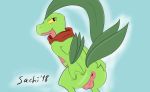  2018 anus balls butt grovyle male nintendo pok&eacute;mon pok&eacute;mon_(species) sachikoo scarf smile solo spreading video_games 