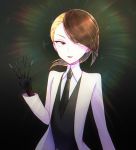  androgynous asymmetrical_hair blonde_hair brown_eyes brown_hair commentary_request crystal_hair dark_background gem_uniform_(houseki_no_kuni) gloves hair_over_one_eye highres houseki_no_kuni knife labcoat looking_at_viewer multicolored_hair necktie nekotamago rutile_(houseki_no_kuni) short_hair smile solo two-tone_hair 