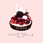  bird black_bird cherry chocolate chocolate_tart crescent crescent_moon dessert english food fruit hat moon nadia_kim no_humans original pink_background simple_background star tart_(food) white_hat witch_hat 