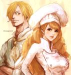  1boy 1girl blonde_hair charlotte_pudding long_hair one_piece sanji smile 