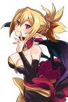  black_dress black_sleeves blonde_hair breasts brooch cleavage closed_mouth commentary_request demon_girl demon_wings detached_sleeves disgaea dress earrings frilled_dress frills fujitsubo_(hujitubo0731) hair_ornament highres jewelry long_dress looking_at_viewer makai_senki_disgaea_2 medium_breasts pointy_ears pointy_hair red_eyes rozalin sash short_hair simple_background smile solo standing strapless strapless_dress v-shaped_eyebrows white_background white_pupils wings 