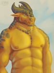  2018 anthro biceps digital_media_(artwork) dragon durkdurchest_(artist) green_eyes hi_res horn invalid_tag male muscular muscular_male nipples nude pecs portrait scale scales scalie simple_background smile solo 