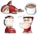  animate_inanimate beverage blender_(object) cetacean clothing coffee cup dolphin eyewear glasses human inanimate_transformation inflatable living_toilet mammal marine pool_toy shirt simple_background subakitsu toilet transformation white_background 