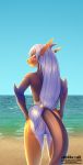  2018 alishka anthro beach day detailed_background digital_media_(artwork) female fish marine nude outside pussy seaside shark shoreline sky solo standing water 