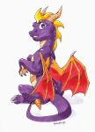  2017 claws dragon feral horn kyander male membranous_wings purple_eyes scalie simple_background sitting solo spines spyro spyro_the_dragon traditional_media_(artwork) video_games western_dragon white_background wings 