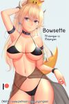 armpits artist_name ass_visible_through_thighs bangs bikini black_bikini black_skirt blonde_hair blue_eyes bowsette bracelet breasts cameltoe character_name collar collarbone contrapposto cowboy_shot crown earrings fang fang_out hair_between_eyes hand_behind_head horns jewelry large_breasts long_hair looking_at_viewer mario_(series) micro_bikini navel new_super_mario_bros._u_deluxe see-through skirt solo spiked_armlet spiked_bracelet spiked_collar spiked_shell spiked_tail spikes super_crown swimsuit tail turtle_shell yoyongsan 