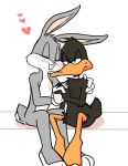  &lt;3 angry anthro avian bird blush buckteeth bugs_bunny clothing daffy_duck duck duo embarrassed embrace eyes_closed feathers fur gloves half-closed_eyes hand_holding lagomorph looney_tunes male male/male mammal nuzzling rabbit sitting sweat teeth warner_brothers whiskers zehn 