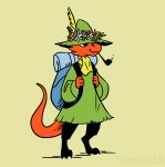  backpack clothing cosplay flower hat kobold male pipe plant red_scales scales scalie scarf simple_background tamlin123 