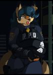  2018 anthro armor brown_eyes canine capcom carmelita_fox clothing cosplay crossover droll3 female fingerless_gloves fox gloves gun hair handgun mammal pistol police ranged_weapon resident_evil sly_cooper_(series) video_games weapon 