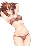  armpits bandeau blush breasts brown_eyes brown_hair cleavage cover_(cover_re) dutch_angle eyebrows_visible_through_hair frown groin hair_between_eyes highres looking_at_viewer medium_breasts navel original short_hair thighs undressing white_background 
