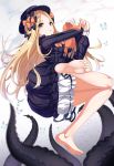  :o abigail_williams_(fate/grand_order) ass bangs barefoot black_bow black_dress black_hat blonde_hair bloomers blue_eyes blurry blurry_foreground blush bow bug butterfly commentary depth_of_field dress eyebrows_visible_through_hair fate/grand_order fate_(series) feet forehead full_body gatari hair_bow hat highres insect legs long_hair long_sleeves looking_at_viewer md5_mismatch object_hug open_mouth orange_bow parted_bangs parted_lips polka_dot polka_dot_bow puffy_long_sleeves puffy_sleeves soles solo stuffed_animal stuffed_toy teddy_bear tentacles thighs toes underwear very_long_hair water_drop white_bloomers 