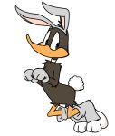 anthro avian bird clothing costume daffy_duck dress_up duck fake_ears fake_rabbit_ears feathers gloves hopping looking_at_viewer looney_tunes male pose simple_background slippers solo warner_brothers zehn 