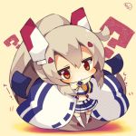  ? ayanami_(azur_lane) azur_lane bangs big_head blush chibi commentary_request eyebrows_visible_through_hair full_body hair_between_eyes hatching_(texture) highres jitome long_hair looking_at_viewer miniskirt muuran no_nose open_mouth parted_bangs pleated_skirt raised_eyebrows sepia short_eyebrows signature skirt solo thighhighs translation_request triangle_mouth very_long_hair 