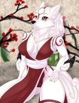  amaterasu anthro breasts canine capcom clothed clothing cosplay deity female fur mammal markings red_markings skylosminkan solo video_games white_fur wolf yellow_eyes ōkami 