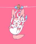  ambiguous_gender blush bow chibi clothes_pin cute cute_fangs eeveelution eyes_closed feral fur girly hindpaw lovewolf5122 nintendo nude open_mouth pawpads paws pink_background pink_fur pok&eacute;mon pok&eacute;mon_(species) simple_background sitting smile solo suspension swing sylveon video_games white_fur 