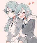  :d ^_^ aqua_hair bang_dream! black_jacket blue_jacket blush bow closed_eyes collared_shirt frown green_eyes hair_bow heart hikawa_hina hikawa_sayo hood hood_down hooded_jacket hug hug_from_behind incest itomugi-kun jacket long_hair multiple_girls open_mouth round_teeth shirt short_hair siblings side_braids sisters smile sweatdrop teeth twincest twins upper_body upper_teeth yuri 