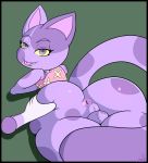  2018 animal_crossing anthro anus backsack balls blush bob_(animal_crossing) bottomless butt cat clothed clothing digital_media_(artwork) feline fur girly hi_res male mammal nintendo not_safe_for_reality purple_fur quse simple_background smile tongue video_games 
