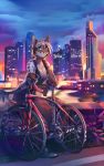  2018 anthro bike_(disambiguation) braided_hair breasts city cleavage clothed clothing detailed_background digital_media_(artwork) ear_piercing feline female hair hihikori mammal piercing smile solo standing tyskha 