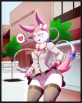  &lt;3 anthro blush bow building clothed clothing eeveelution female legwear looking_at_viewer nintendo open_mouth outside panties pok&eacute;mon pok&eacute;mon_(species) ribbons school_uniform skirt smile socks solo sylveon thigh_socks tongue twistedlilheart underwear uniform video_games white_pupils 